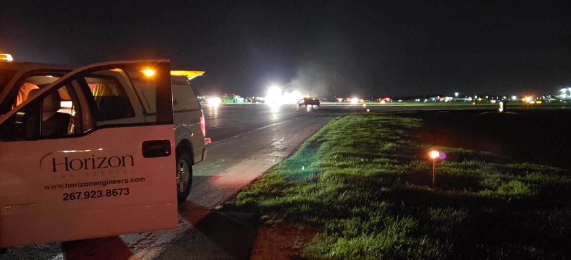 LVIA Night 1 Horizon Engineering Survey Crew working at Lehigh Valley International Airport at night